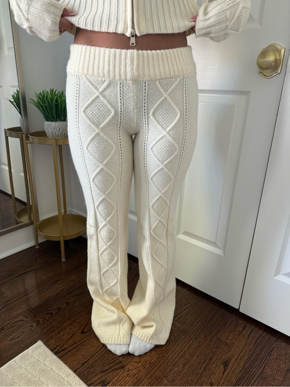 Edikted Pink Logo Cream Knit Pants
